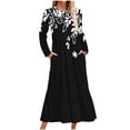 thumbnail image 1 of Erwazi Robe Midi à Manches Longues pour Femmes, Col Rond, Plissée, à Volants, Ligne A, Fluide, Printemps Automne, Décontractée, avec Poches, 1 of 4