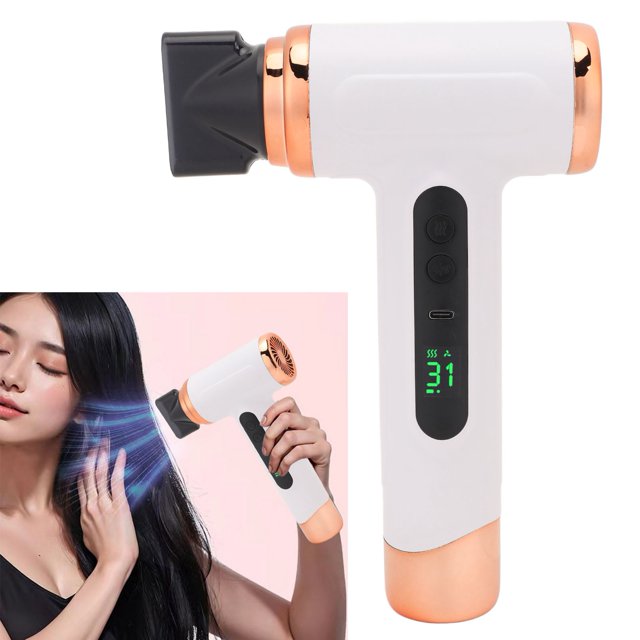 Secador De Pelo Inalámbrico, 15000mAh 200W Mini Secador Iónico De Alta Velocidad, Bajo Nivel De Ruido Y 2 Modos Con Pantalla De Temperatura, Para El Hogar, Dormitorio, Viajes,