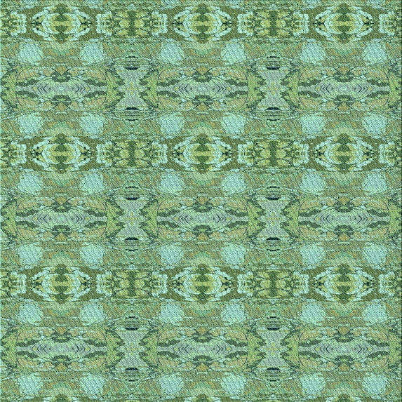 Ahgly Company Machine Washable Indoor Square Transitional Green Area Rugs, 4' Square