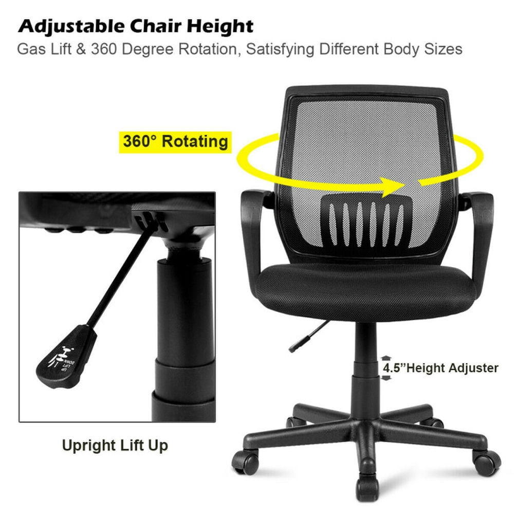 Demi Bonn Rolling Swivel Mesh Office Chair with Lumbar Support Adjustable for Home, Bedroom, Study, Black