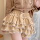 thumbnail image 2 of Womens Layered Ruffled Lace Warm Plush Fleece Pumpkin Shorts Japanese Vintage Sweet Bowknot Bloomers Safety Under Pants apricot, 2 of 4