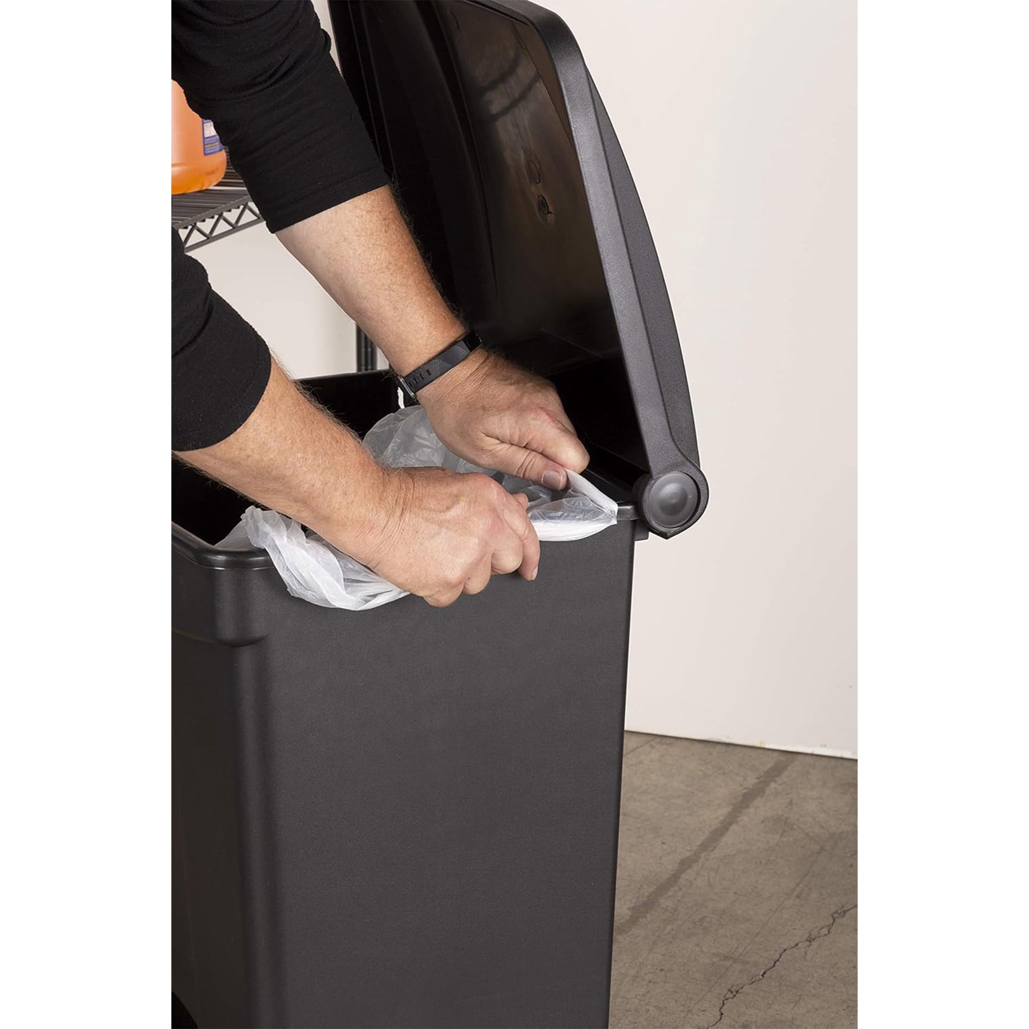 Safco Hands Free Plastic Step-On Receptacle Trash Can - 23 Gallon in Black