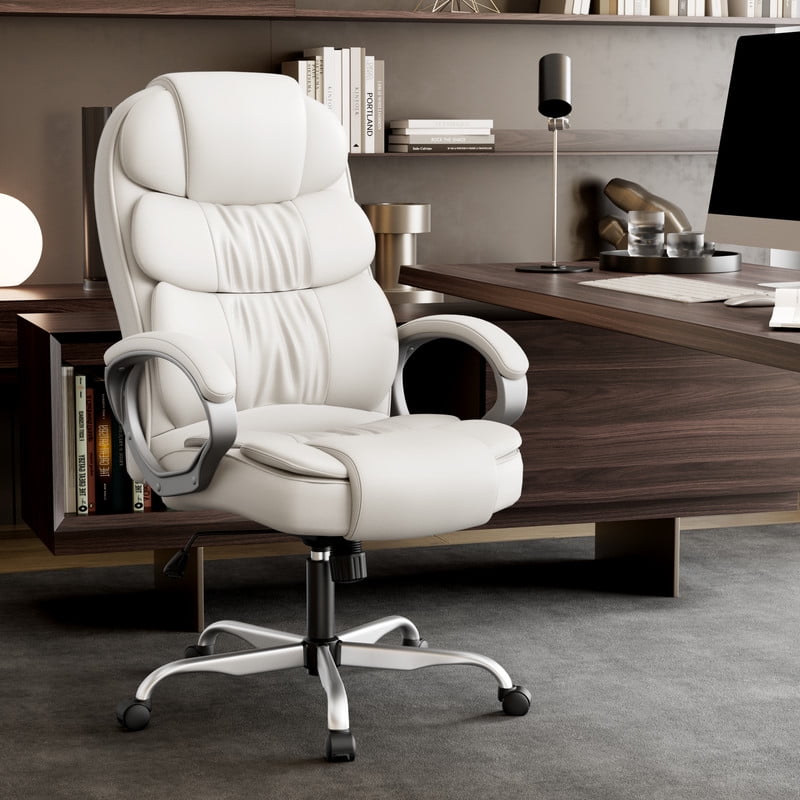 Homall High Back Adult PU Leather Office Chair, White (Set of 1)