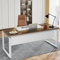 thumbnail image 4 of Tribesigns 63-Inch Computer Desk, Oak Karo and White Home Office Desk with Sturdy Iron Legs, Modern Executive Writing Table for Workstation (Only Table), 4 of 5
