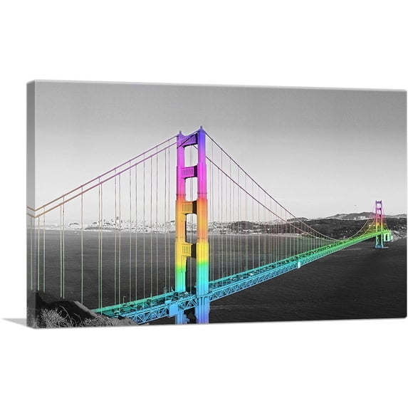 ARTCANVAS San Francisco Golden Gate Bridge Rainbow Gay Canvas Art Print - Size: 40" x 26" (0.75" Deep)