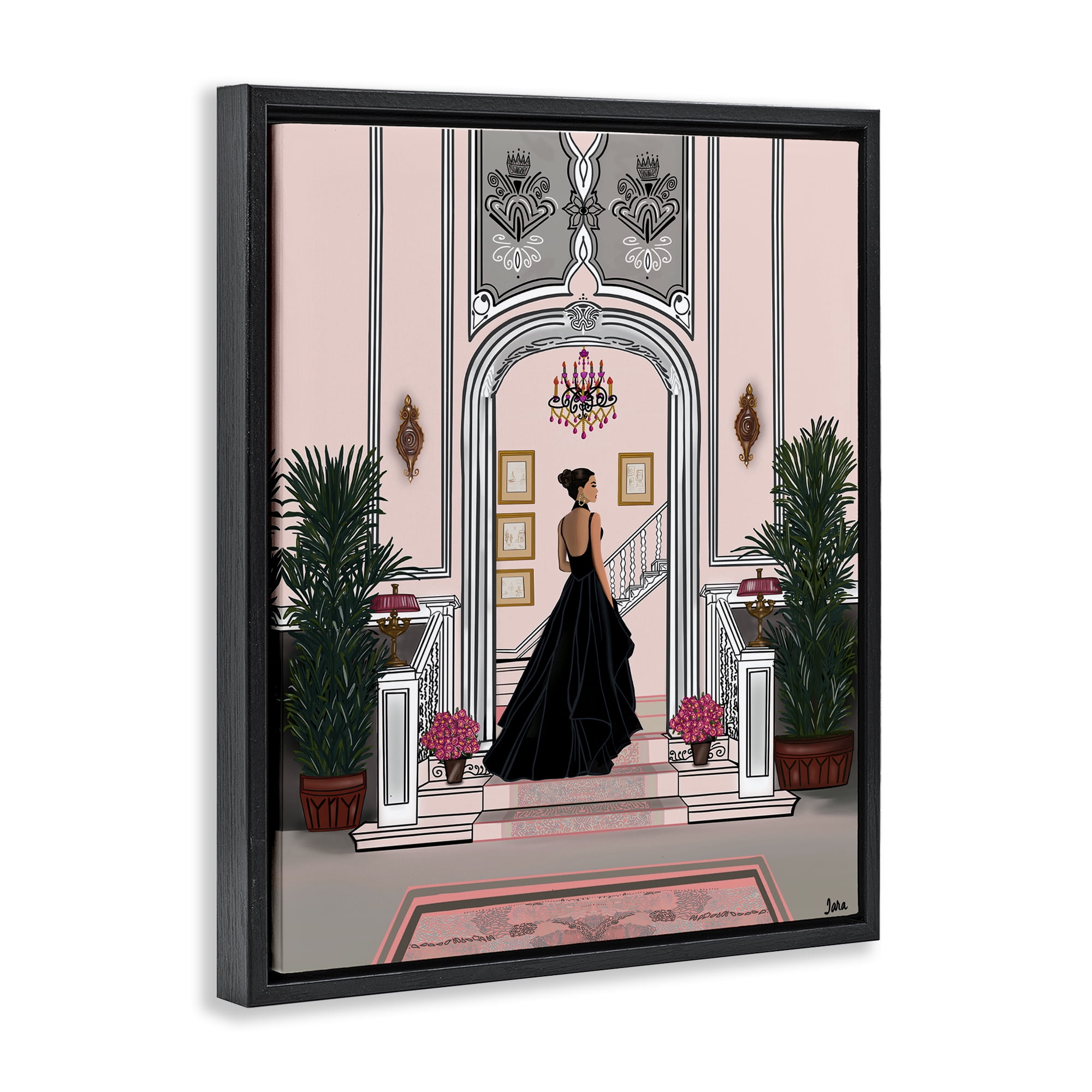 Stupell Industries Mansion Girl in Gown Black Framed Floater Canvas Wall Art, design by Tara Boone