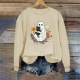 thumbnail image 5 of aohooy Womens Halloween Sweatshirt Cute Funny Ghost Pumpkin Graphic Long Sleeve Shirt Fall Spooky Pullover Sweatshirts Tops Khaki,L, 5 of 5