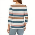 thumbnail image 3 of Garbnen Women's Puff Sleeve Tops Striped V Neck Women 3/4 Sleeve Tops Color Block Dressy Three Quarter Length Sleeve Tunic Top, 3 of 4