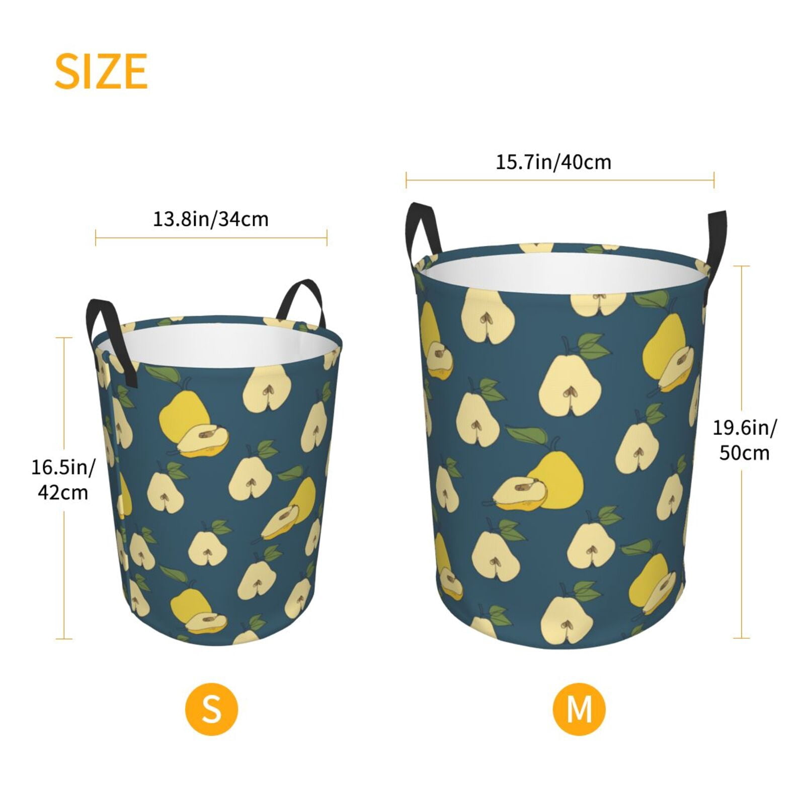 Large Laundry Basket with Handles - Cute Pear Green Leaves Blue Kids Baby Dirty Clothes Laundry Hamper for Bedroom Aesthetic