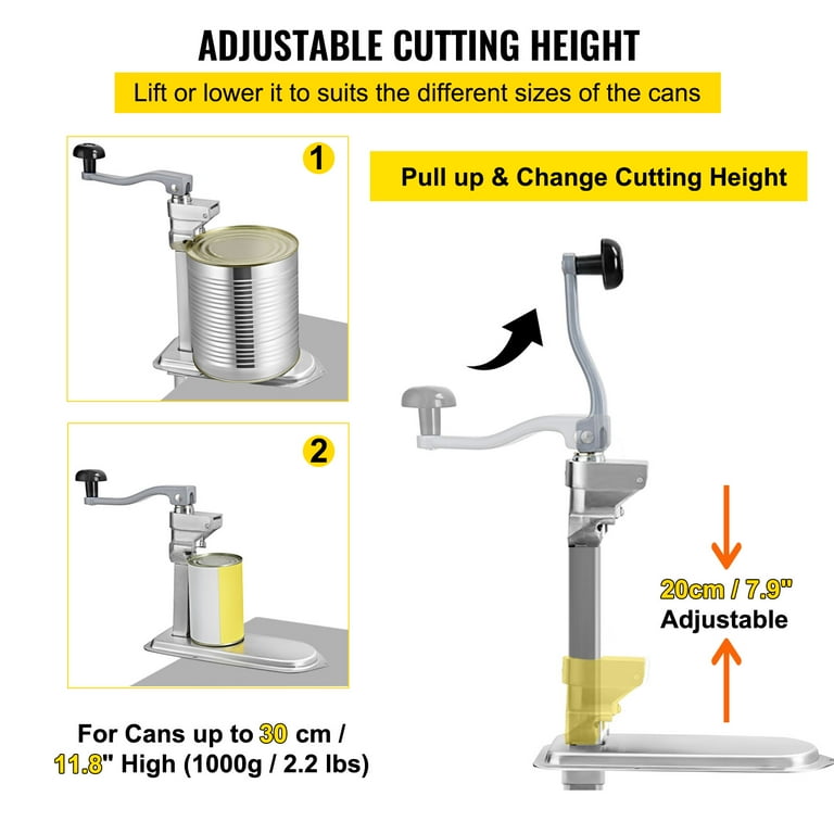 Commercial Can Opener, 18.9/48cm Long, Stainless Steel Manual Table Can  Opener for Up to 11.8/30cm Tall, Fixed with Clamp or Screws, Ergonomic  Swing