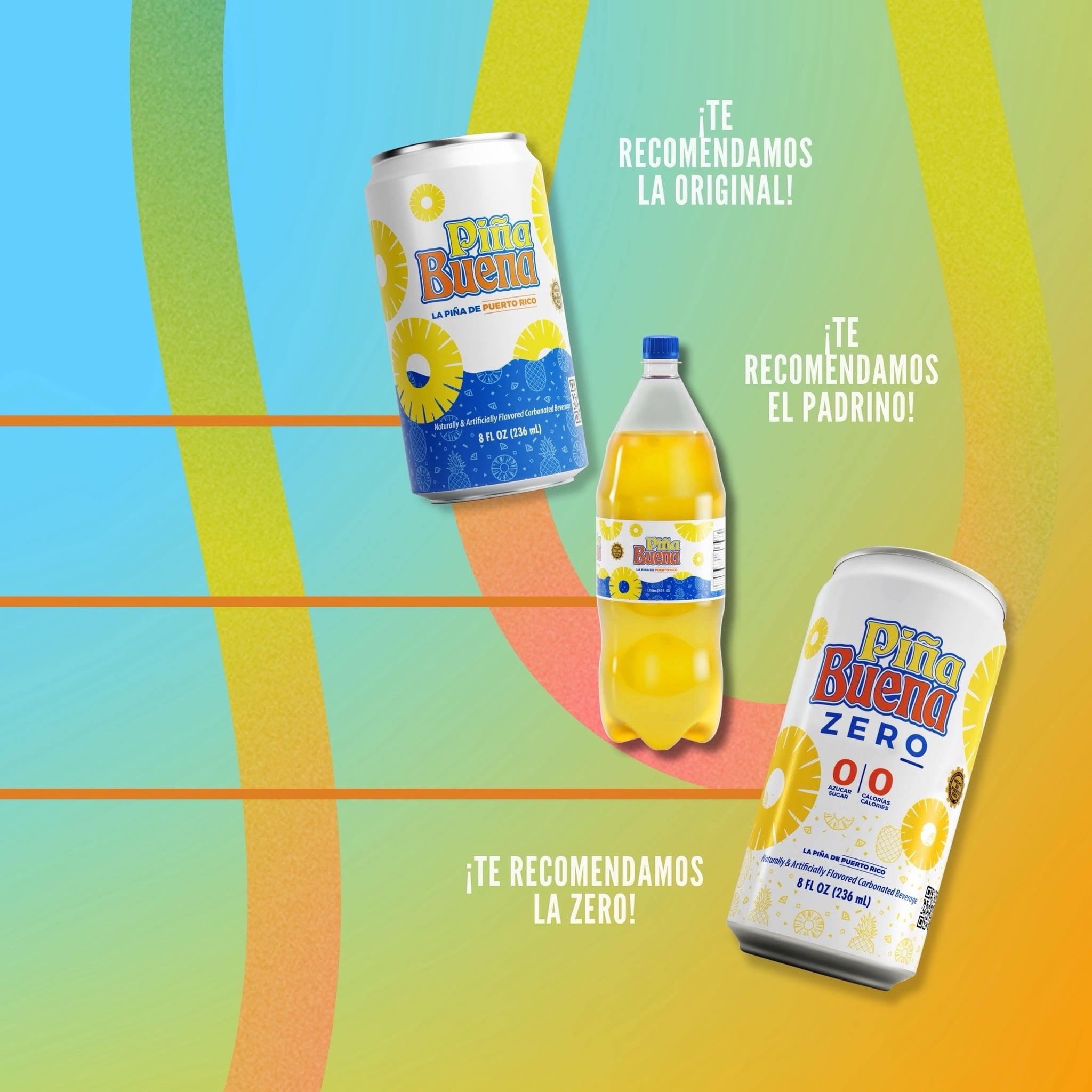 Piña Buena Zero, No Sugar Pineapple Soft Drink, 8 fl oz Aluminum Can, Allergens Free