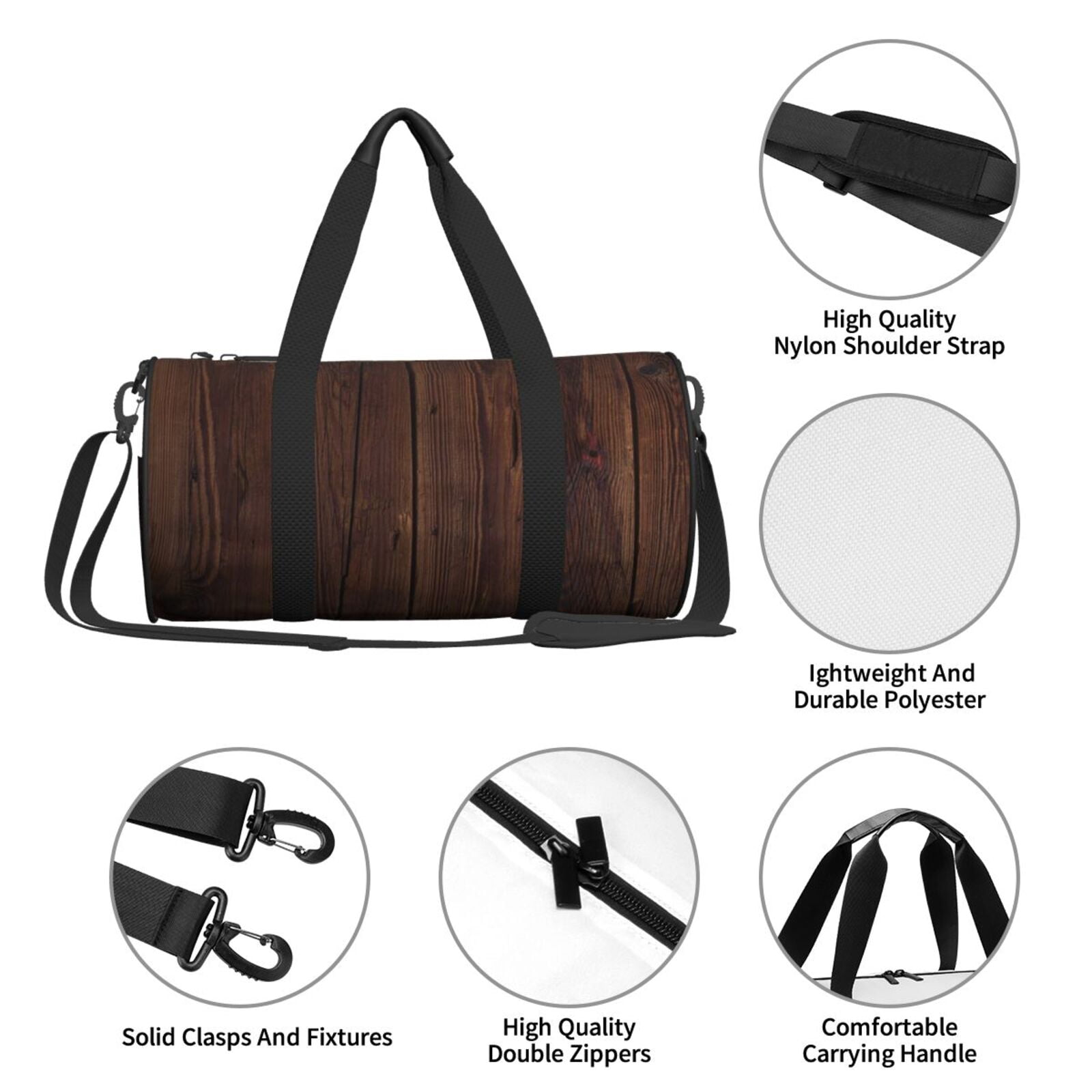 Defioc Vintage Wood for Travel Duffle Bag,Weekender Bag Carry On Tote Bags Hospital Bag Large Capacity Sport Gym Bag for Men Women Fit for Trave, Gym,Weekend