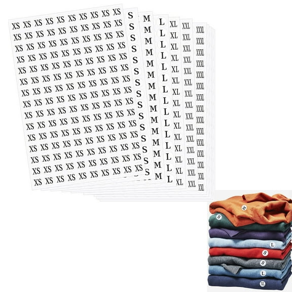 Tutuviw 28 Sheets Size Self Adhesive Labels,Apparel Size Label Stickers,4200Pcs White Round Tag Size Stickers,Retail Clothing Size Stickers for Coats,T-Shirts,Trousers Skirt (XS/S/M/L/XL/XXL/XXXL)
