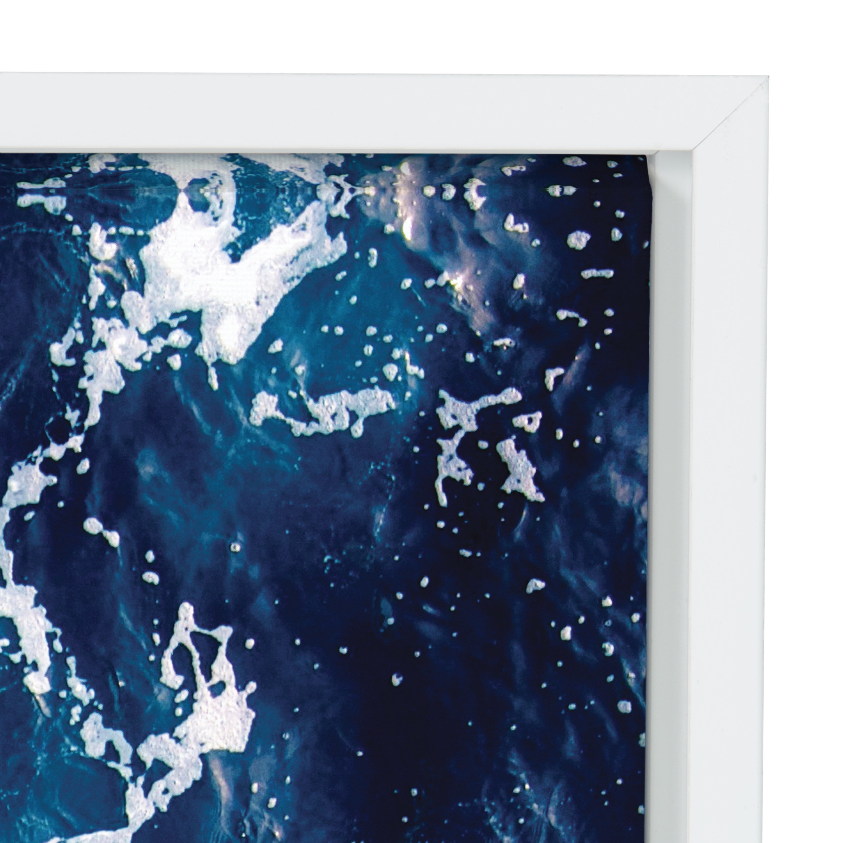 Kate and Laurel Sylvie Blue Ocean Waves Color Photograph Framed Canvas Wall Art, 18x24 White
