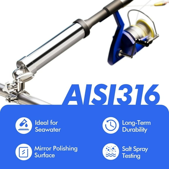 Boat Fishing Rod Holder, 360 Degree Marine Grade Stainless Steel 316 Adjustable Swivel Fishing Pole Holders, Deck Mount and Rail Mount Fishing Rod Bracket