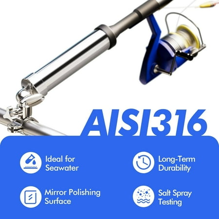 Boat Fishing Rod Holder 360 Degree Marine Grade Stainless Steel 316 Adjustable Swivel Fishing Pole Holders Deck Mount and Rail Mount Fishing Rod Bracket