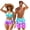 Blue Purple Palm Tree, variant on Hawaiian Outfits for Men Women American Bold Eagle Bikini Sets Women's 2 Piece Halter Bathing Suit Mens Swimming Trunk 4th of July Matching Swimsuits Couples Swimwear