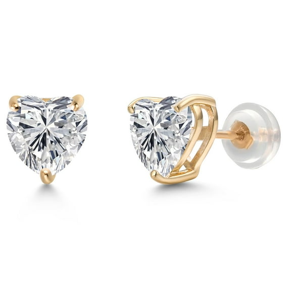 Gem Stone King 2 Ct Heart Shape 14K Yellow Gold IGI Certified Lab Grown Diamond Stud Earrings | E-F Color | VS1-VS2 Clarity | Gold Earrings for Women Men