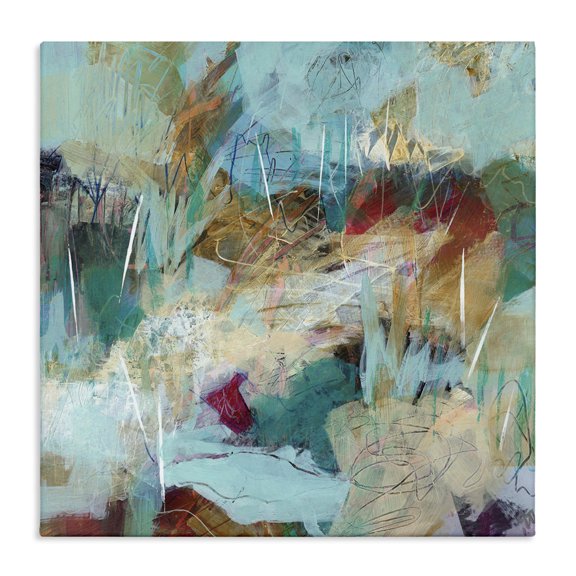 Stupell Industries Modern Beautiful Chaotic Movements Abstract Blue Green Beige Canvas Art, 17 x 17, by Ann Thompson Nemcosky