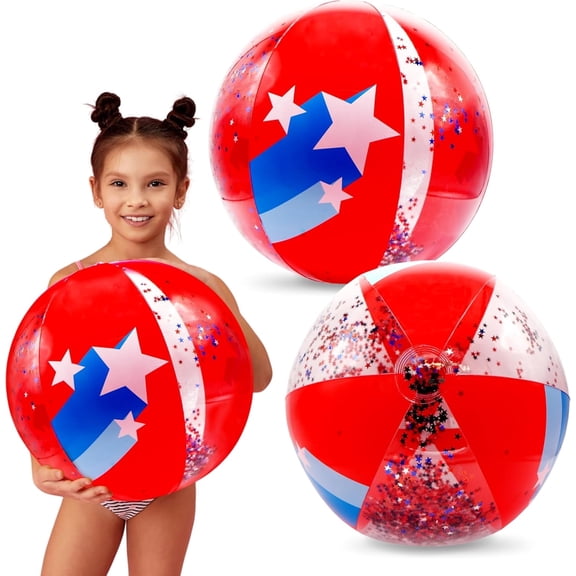 4E's Novelty 2 Pack 22" Patriotic Beach Balls with Glitter, 4th of July Pool Party Toys