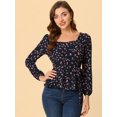 thumbnail image 3 of Blusa Floral Allegra K de Manga Larga Cuello Cuadrado Peplum Para Mujer Con Cinturón M, 3 of 6