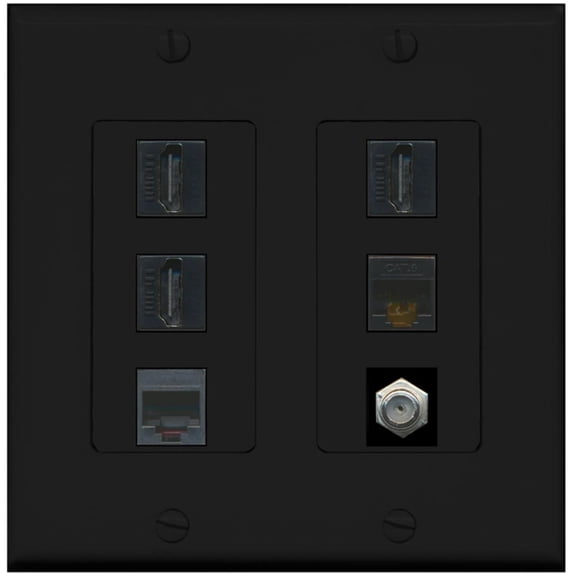 Ultra Spec Cables 3 Port HDMI Coax Cat6 Phone Wall Plate 2 Gang Black