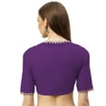 thumbnail image 3 of eloria Women's Art Silk Blouse Embroidery Designs Short Sleeve Top Sari Accessories Color: Light Purple | Size: 40, 3 of 5