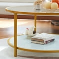 thumbnail image 6 of 34in Tempered Glass Coffee Table with Low Shelf Metal Frame for Living Room Gold, 6 of 7