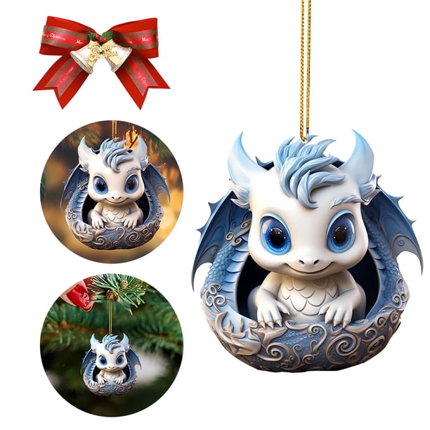 Colgantes Colgantes Acrílico Navideño 2D Adorno Estatua Dragón Regalo Fiesta 8cm (8)