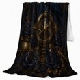 thumbnail image 2 of Printed Flannel Throw Blanket with Celestial Raven and Brass Telescope Print, 2 of 9