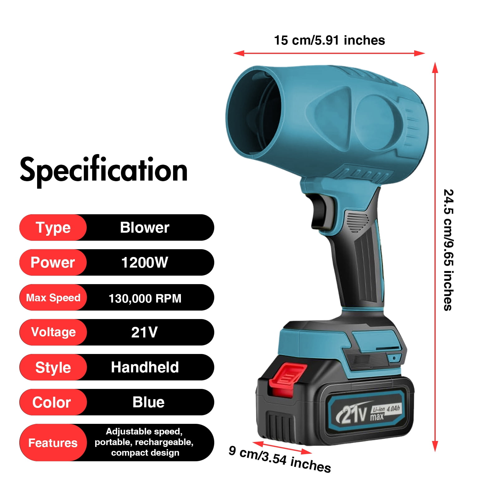 Leaf Blower,13000RPM Electric Cordless Leaf Blower with 2Pcs 21V Battery,1200W,190MPH Lightweight Air Blower for Patio Cleaning,Lawn Care,Leaves,Dust