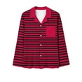 thumbnail image 4 of SwiftWear Women's Pajama Sets 2PC Loungewear Long Sleeve Collared Button Up Shirts with Chest Pocket + Pants Casual Striped Pajamas, Red L, 4 of 4