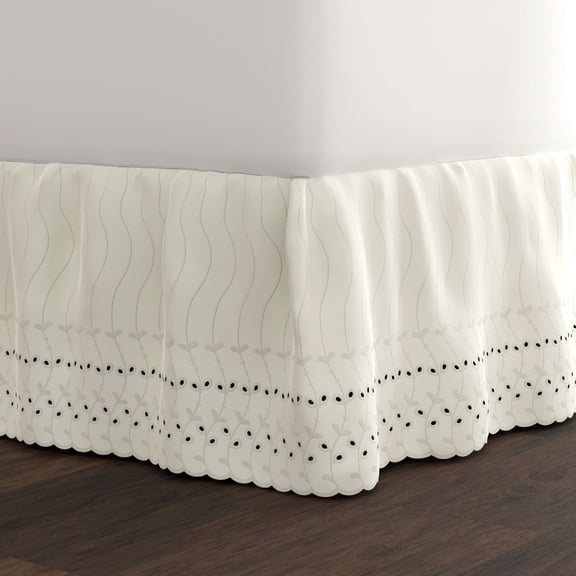 Eyelet embroidered bed skirt, queen size, 14 inch drop, ivory white