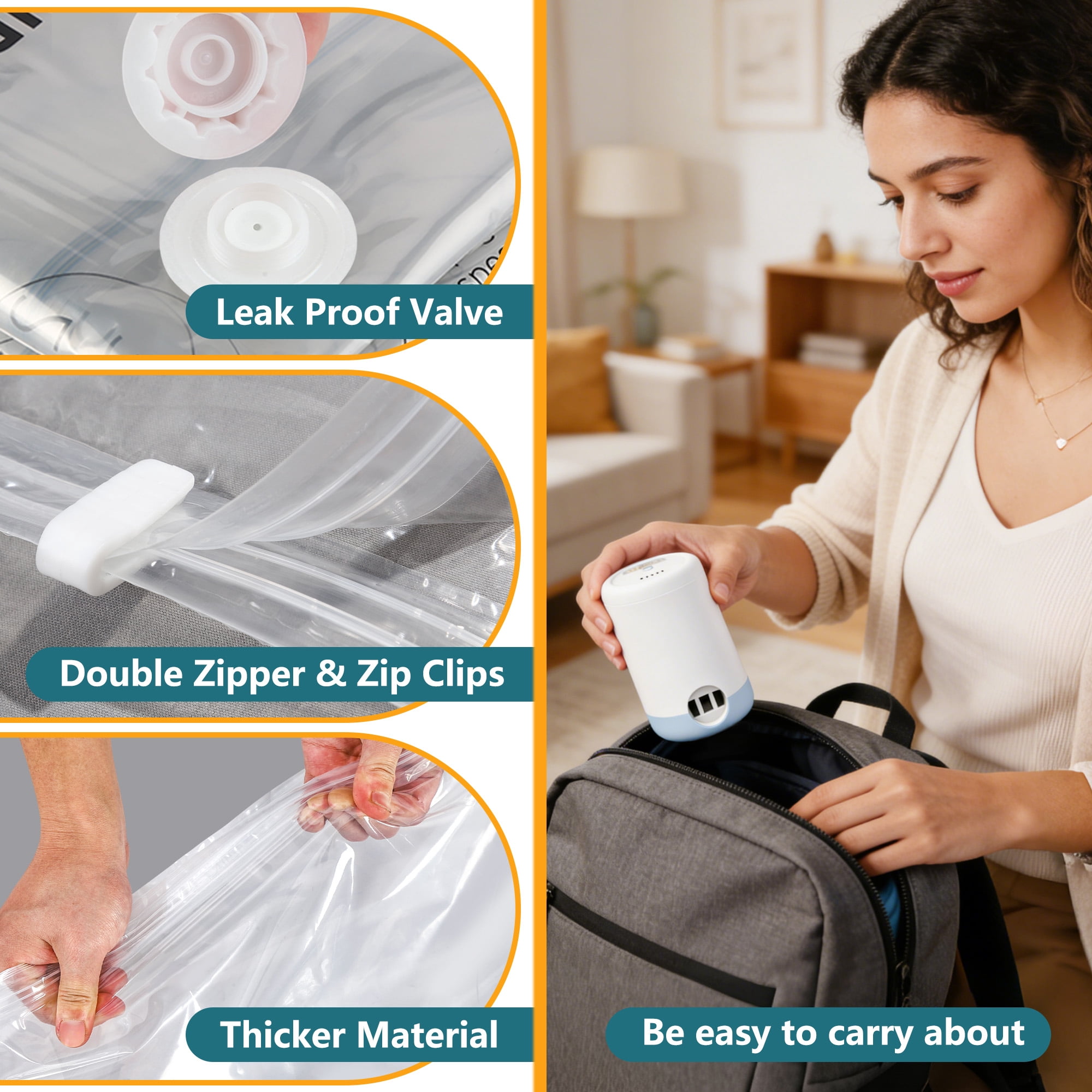 AGALI 8-Pack Vacuum Storage Bags with Electric Pump Included, Space Saver Compression Bags in Mixed Sizes for Clothes, Blankets, Bedding & Travel, Airtight, Waterproof Storage Organizer Set