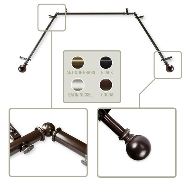 150 Brown Adjustable Bay Window Curtain Rod With Corner Connectors Com 150 Brown Adjustable Bay Window, Curtain Rod Corner Connector