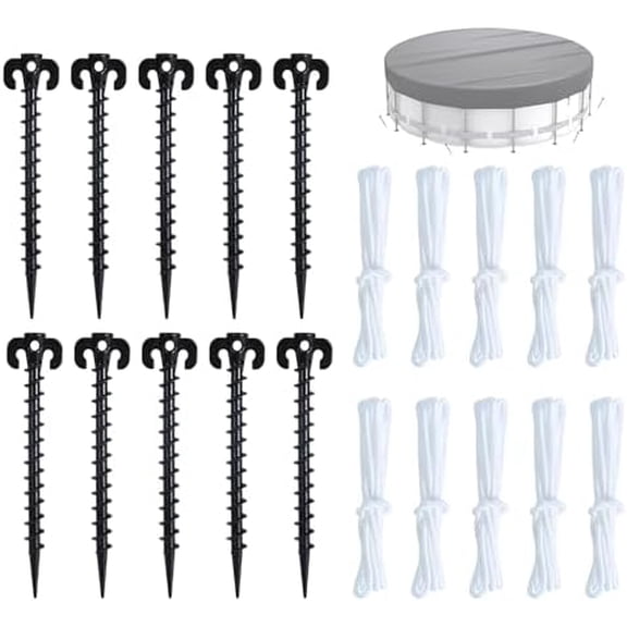 Pool Cover Anchor Kit for Above Ground Pools, 10 Pack Pool Cover Plastic Stakes Secure Tie Down Kit for Winter Pool Cover Swimming Pool Tarp Camping Canopy
