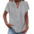 thumbnail image 1 of Camisetas de Cuello en V de Manga Corta para las Mujeres con Estampado a Rayas de Moda, Camisetas Casuales de Primavera Y Verano, 1 of 3