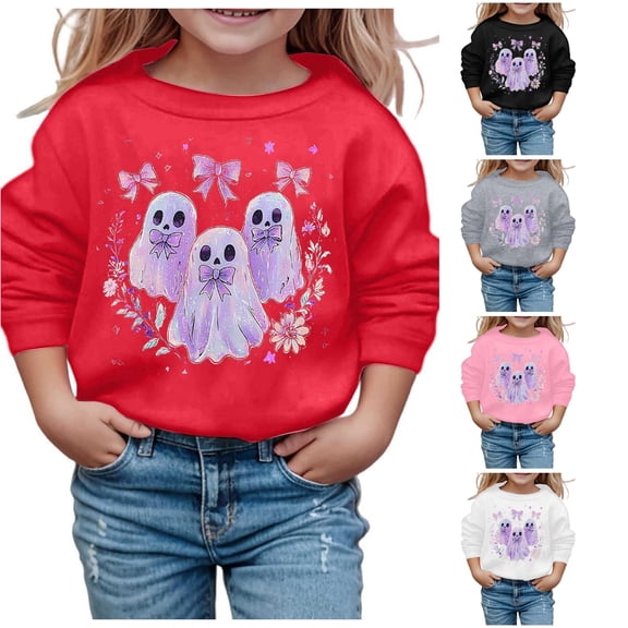 XIYON Big Girl Sweatshirt Halloween Cute Print Long Sleeve Crew Neck Sweatshirt Kids Soft Pullovers Top Clothes For Girls Hallowmas‌ 9-10 Years