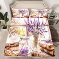 thumbnail image 2 of Manfei Teen Purple Lavender Twin Sheet Sets, Rustic Flower Floral Twin Fitted Sheet, Vintage Oil Printing Flat Sheet, Lightweight Room Decor, 3-Piece, 2 of 7