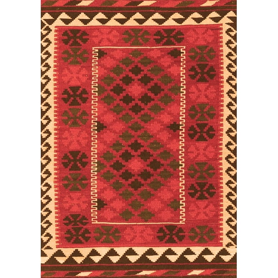 Ahgly Company Indoor Rectangle Oriental Orange Traditional Area Rugs, 5' x 7'