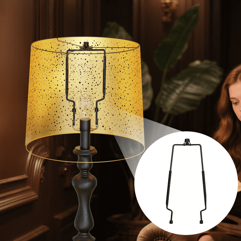 8 9 10 11 12 inch Lamp Shade Harp Holder, Adjustable Lamp Harp Kit, Fit Both Standard Lamp Rod and E14 E26 E27 Light Base UNO Fitter Adapter Converter Finial Set, AEELLEEA  Lampshade Bracket Black