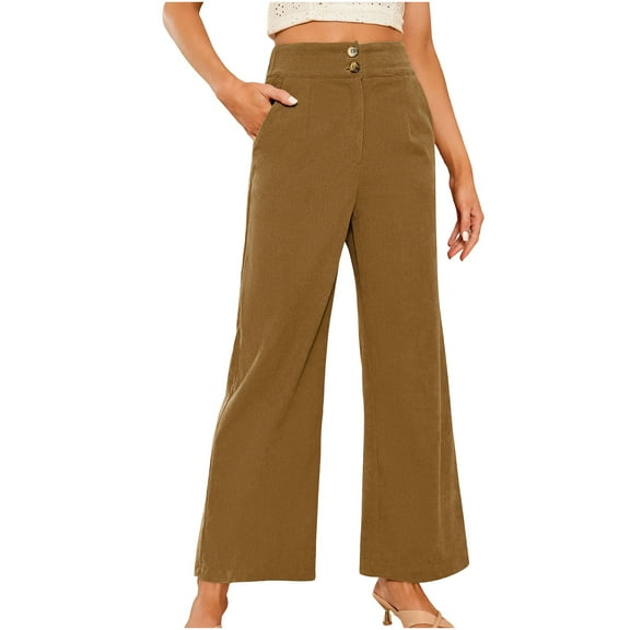 cocolona Womens Corduroy Pants Fall Winter Casual Loose Wide Leg Pants Elastic Waist Button Work Trousers with Pockets