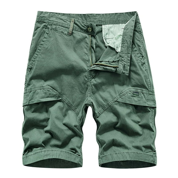 Cargo Shorts Men Expandable Waist Beach Shorts Classic Relaxed Fit Below Knee Summer Water Resistant Quick Dry Shorts with 4 Pockets Army Green,30