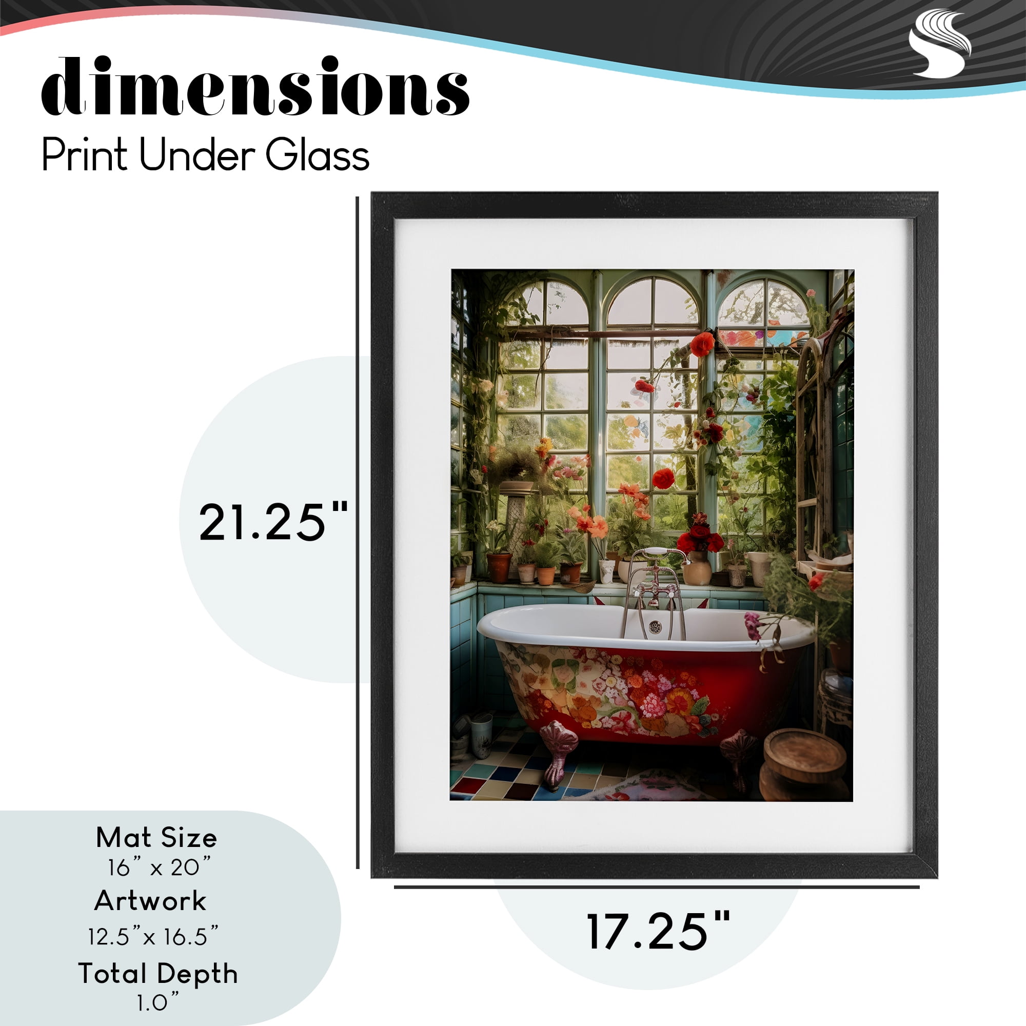 Floral Sunroom Tub Black Framed Print Under Glass, design by Lettered and Lined