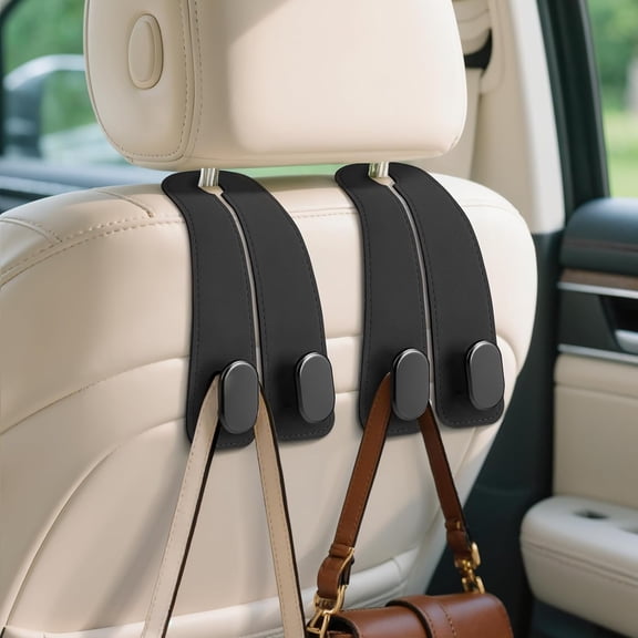 Purse Hook for Car, Car Seat Back Organizer Storage Hook, Double Headrest Hook Car Seat Hooks for Hanger Purses and Bags, Leather Purse Holder