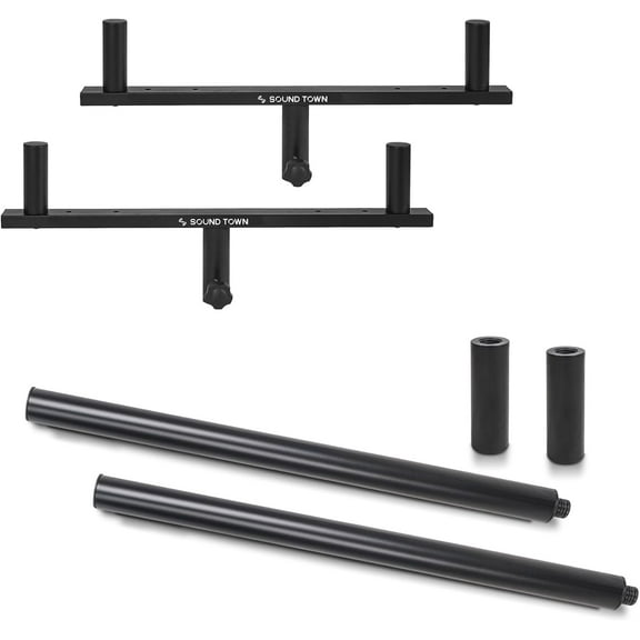 Sound Town 2-Pack Dual Speaker Pole Mount Set, 20" Subwoofer/Speaker Extended Poles with M20 & 35mm Adapters, Speaker Mounting Fork Brackets for PA/DJ Speakers (STSDS-20D2)
