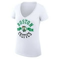 thumbnail image 2 of Women's G-III 4Her by Carl Banks White Boston Celtics Super-Slim Fit Lightweight Large City Logo V-Neck T-Shirt, 2 of 3