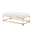 thumbnail image 4 of Ebbe White Gold Coffee Table - High Gloss Finish, Acrylic Leg, Stainless Steel Base, 2 Drawers, 4 of 9
