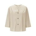 thumbnail image 5 of Wowcloth Women's Solid Color V - neck 3/4 Sleeve Linen - like Loose Top with Decorative Buttons, 5 of 8
