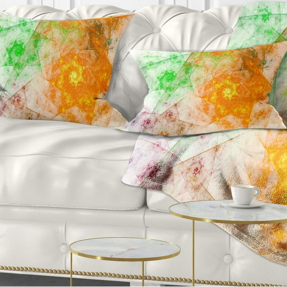 Designart Green Yellow Rotating Polyhedron - Abstract Throw Pillow - 12x20